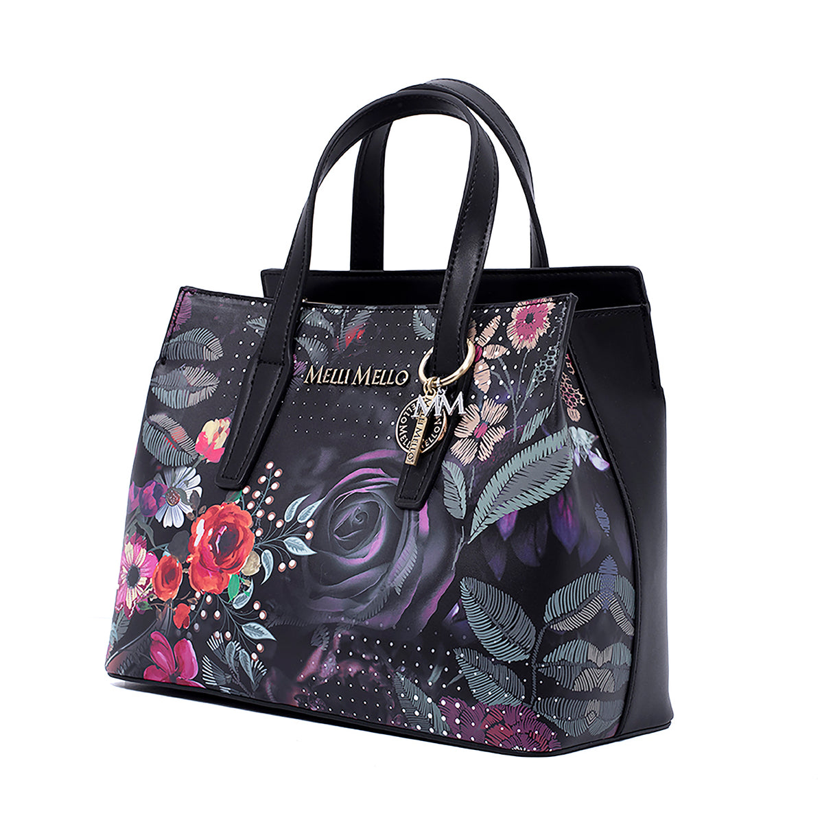 Melli Mello Rock & rose Shopper Tas klein Zwart Roze Bloemenprint