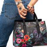 Melli Mello Rock & rose Shopper Tas klein Zwart Roze Bloemenprint